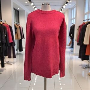 PARTS & LABOUR VINTAGE RED KNIT CREW-NECK LONG SLEEVE SWEATER/ 100% WOOL/ Size L